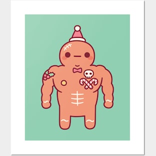 Funny Muscular Gingerbread Man With Christmas Tattoos Posters and Art